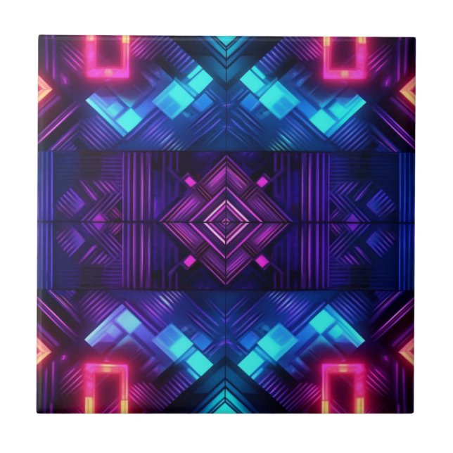 Pink-Linked Blue Geometric Ceramic Tile (Front)