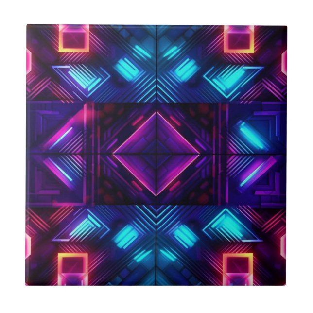 Pink-Linked Blue Geometric Ceramic Tile (Front)
