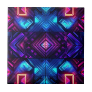 Pink-Linked Blue Geometric Ceramic Tile