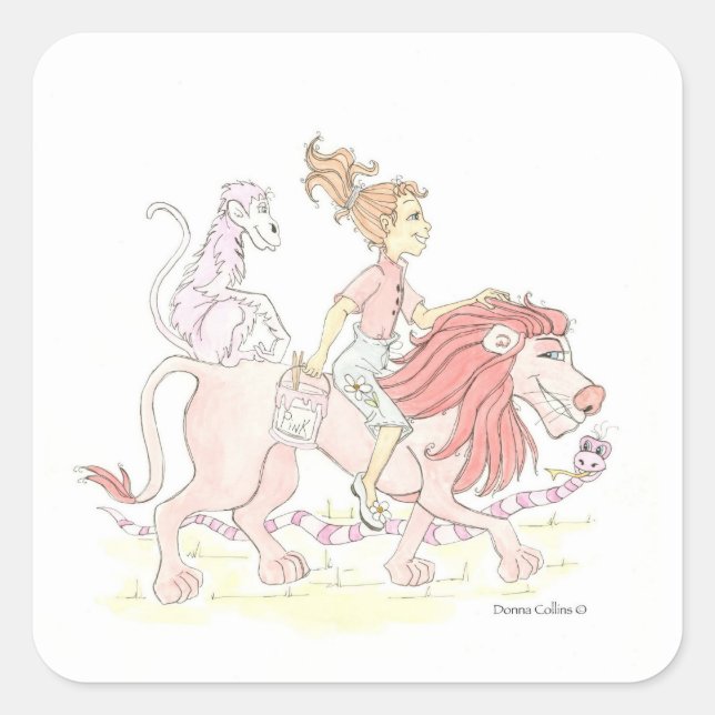 Pink Lion and Animals Sticker (Front)