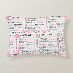 Pink Lion and Zebra with Name and Monogram Pattern Decorative Cushion