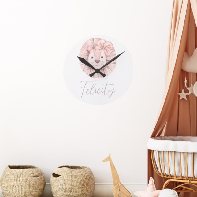 Pink Lion Boho Watercolor Nursery Round Clock (Creator Uploaded)
