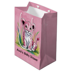 Pink Lion Girl Baby Shower Medium Gift Bag