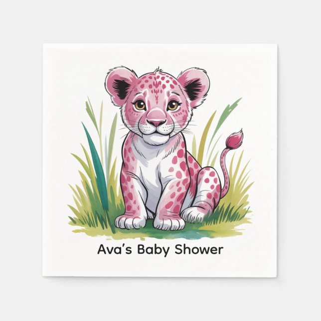 Pink Lion Girl Baby Shower Napkin (Front)
