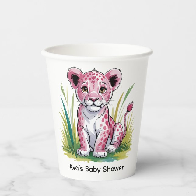 Pink Lion Girl Baby Shower Paper Cups (Front)