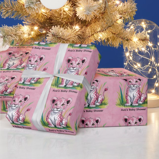 Pink Lion Girl Baby Shower Wrapping Paper (Holidays)