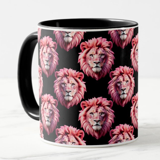 Pink Lion Head Animal Pattern Design - Black  Mug (Creator Uploaded)