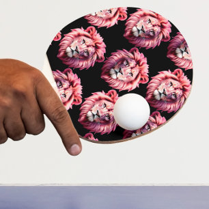 Pink Lion Head Animal Pattern Design - Black  Ping Pong Paddle