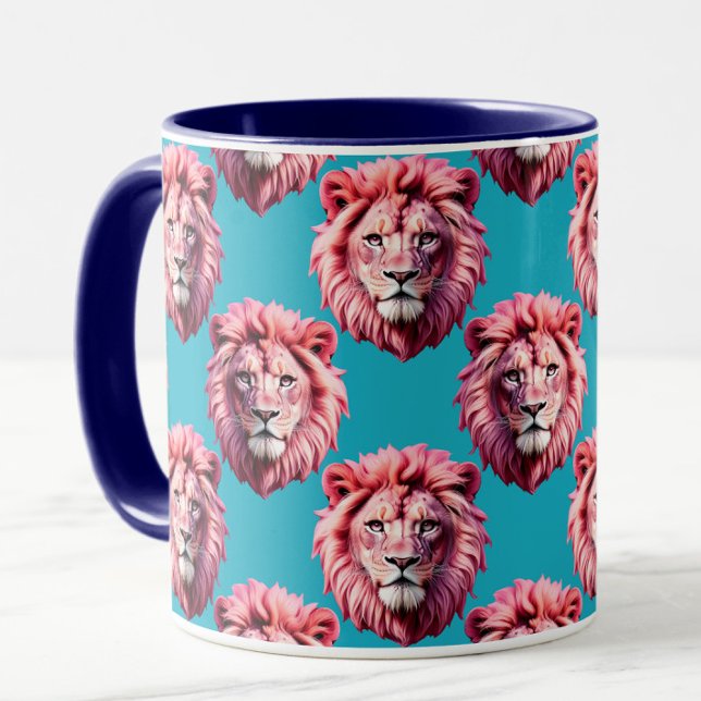 Pink Lion Head Animal Pattern Design Blue  Mug (Creator Uploaded)