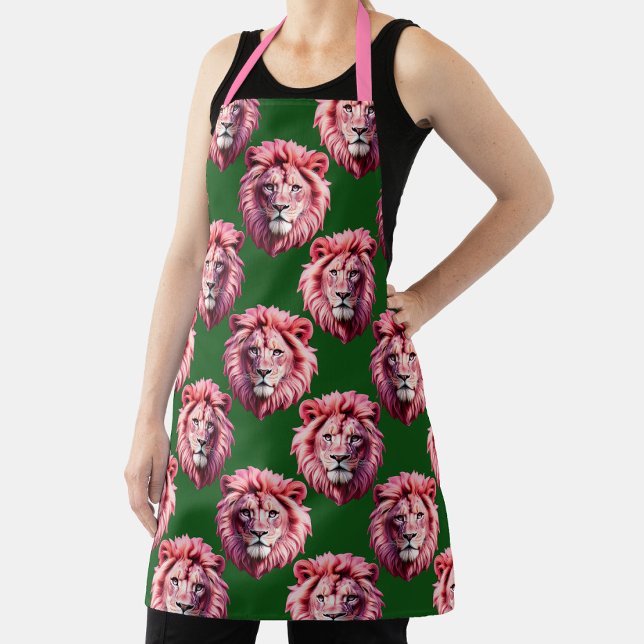 Pink Lion Head Animal Pattern Design Green  Apron (Creator Uploaded)
