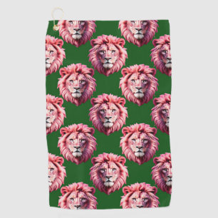 Pink Lion Head Animal Pattern Design Green Golf Towel