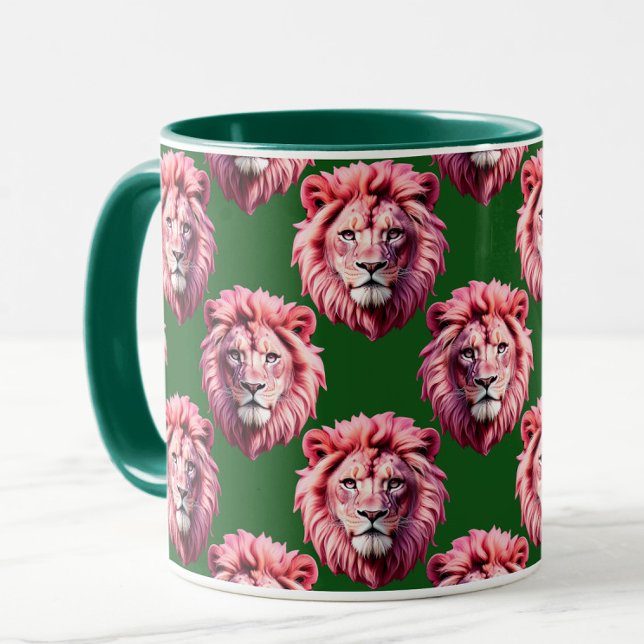 Pink Lion Head Animal Pattern Design Green  Mug (Creator Uploaded)