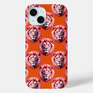 Pink Lion Head Animal Pattern Design Orange iPhone 15 Case