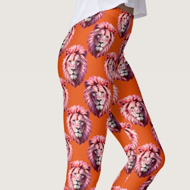 Pink Lion Head Animal Pattern Design Orange  Leggings (Creator Uploaded)