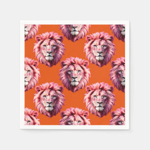 Pink Lion Head Animal Pattern Design Orange  Napkin