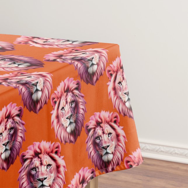 Pink Lion Head Animal Pattern Design Orange  Tablecloth (Creator Uploaded)