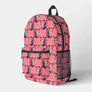 Pink Lion Head Animal Pattern Design Pink  Printed Backpack