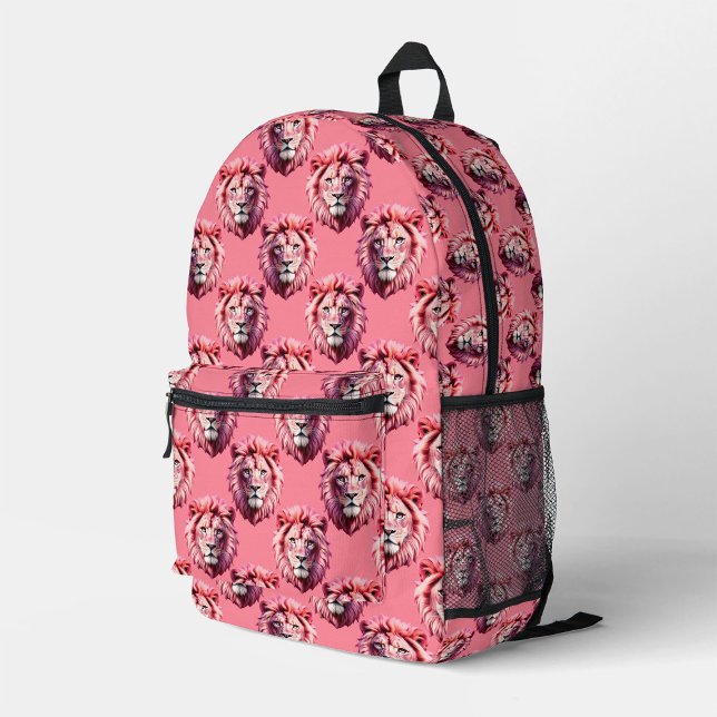 Pink Lion Head Animal Pattern Design Pink  Printed Backpack (Creator Uploaded)