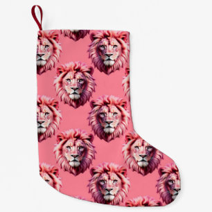 Pink Lion Head Animal Pattern Design Pink  Small Christmas Stocking