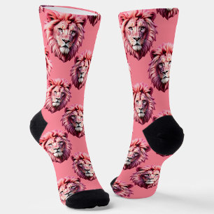 Pink Lion Head Animal Pattern Design Pink Socks