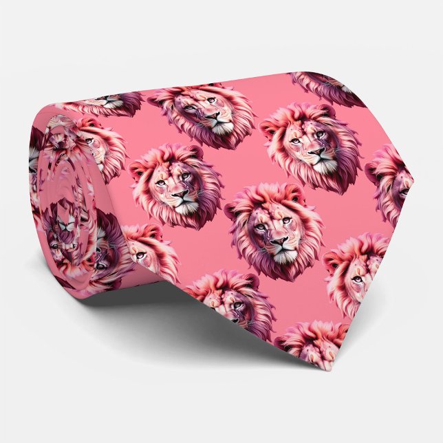 Pink Lion Head Animal Pattern Design Pink  Tie (Creator Uploaded)