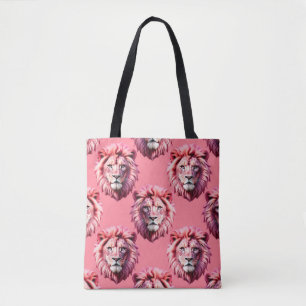 Pink Lion Head Animal Pattern Design Pink Tote Bag