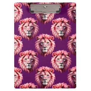 Pink Lion Head Animal Pattern Design Purple  Clipboard