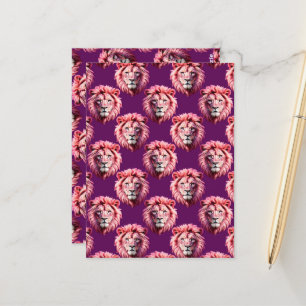 Pink Lion Head Animal Pattern Design Purple Postcard