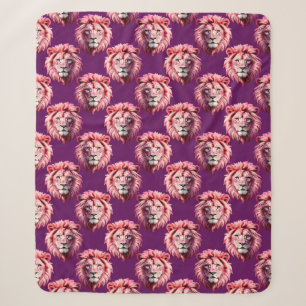 Pink Lion Head Animal Pattern Design Purple Sherpa Blanket