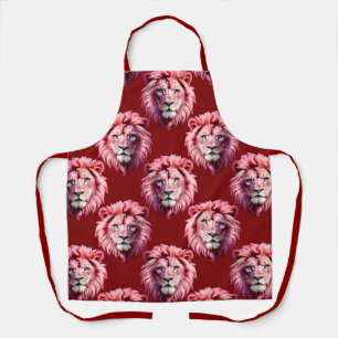 Pink Lion Head Animal Pattern Design Red Apron