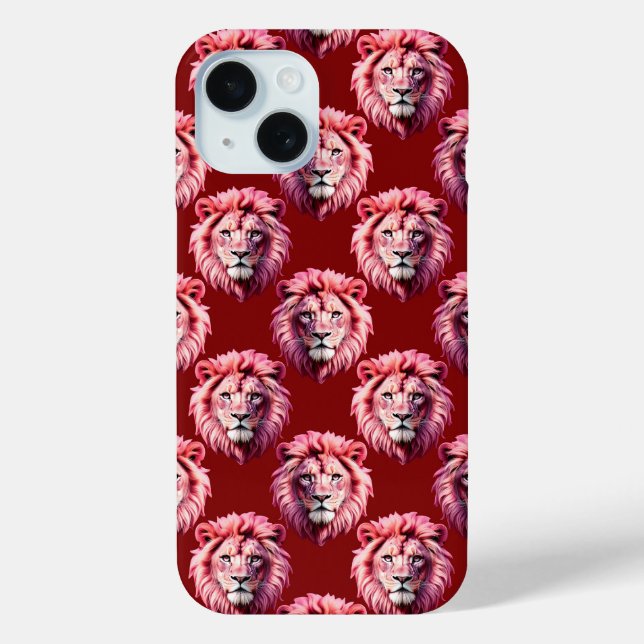 Pink Lion Head Animal Pattern Design Red  Case-Mate iPhone Case (Back)
