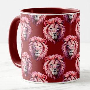 Pink Lion Head Animal Pattern Design Red Mug