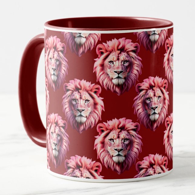 Pink Lion Head Animal Pattern Design Red  Mug (Creator Uploaded)