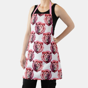 Pink Lion Head Animal Pattern Design White  Apron