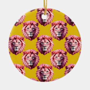 Pink Lion Head Animal Pattern Design Yellow Ceramic Tree Decoration