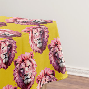 Pink Lion Head Animal Pattern Design Yellow Tablecloth