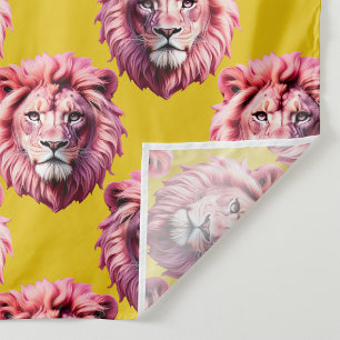 Pink Lion Head Animal Pattern Design Yellow Tapestry