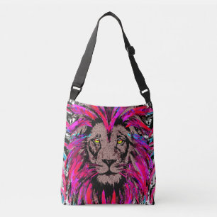 Pink Lion Head Artwork - Lion Illustration Crossbody Bag