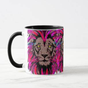 Pink Lion Head - Lion Face Portrait Drawing Mug
