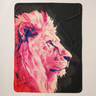 Pink Lion Majesty on Black Canvas Sherpa Blanket