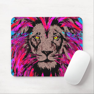 Pink Lion Mouse Pad - Lion Face Portrait Drawing