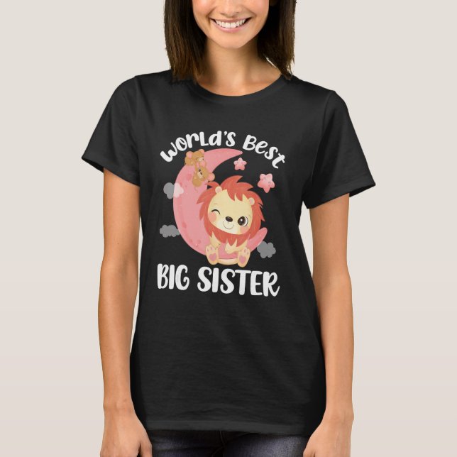 Pink Lions Moon World's Best Big Sister Baby Annou T-Shirt (Front)