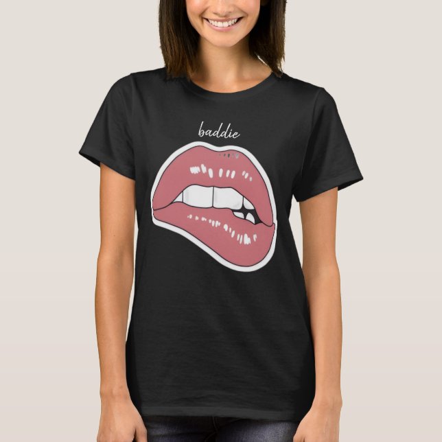 Pink Lip-Bite Aesthetic T-Shirt (Front)