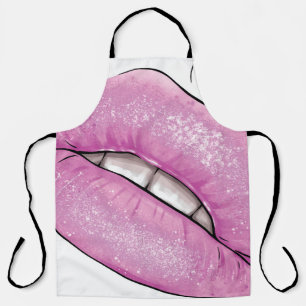 Pink lip colour gloss with teeth apron