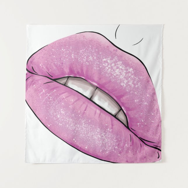 Pink lip colour gloss with teeth tapestry (Front)