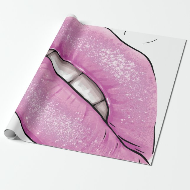 Pink lip colour gloss with teeth wrapping paper (Unrolled)