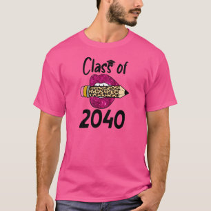 Pink Lip Pencil Back To School Class Of 2040 Grow T-Shirt