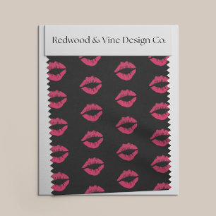 Pink Lip Print Kisses on Black Fabric
