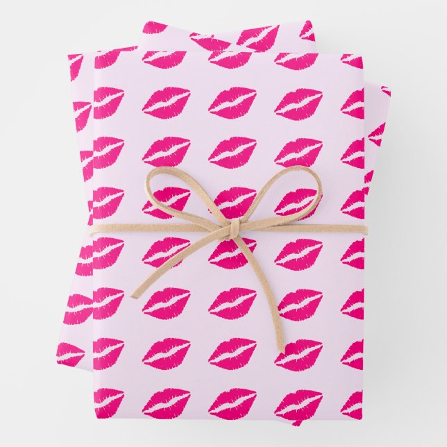 Pink Lip Print Wrapping Paper (In situ)