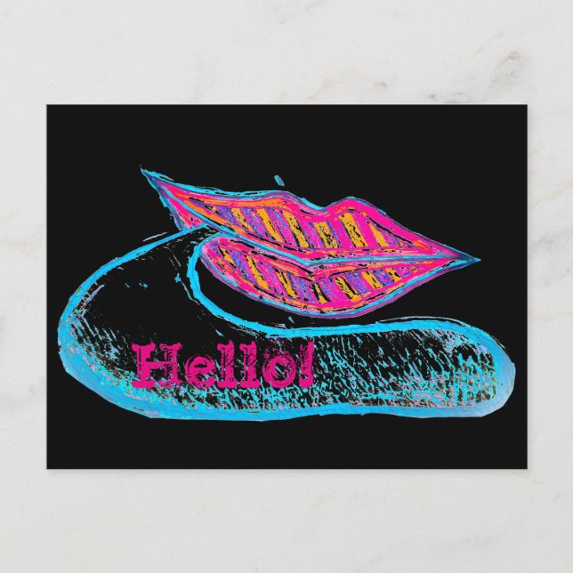 Pink lips and a word baloon or tongue postcard (Front)